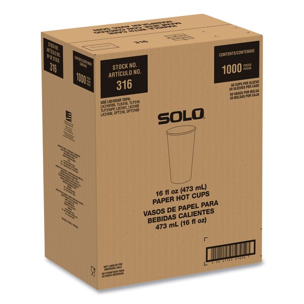 Solo Compostable Paper Hot Cups, ProPlanet Seal, 16 oz, White/Green, 1000PK - 316PLA-PLANET