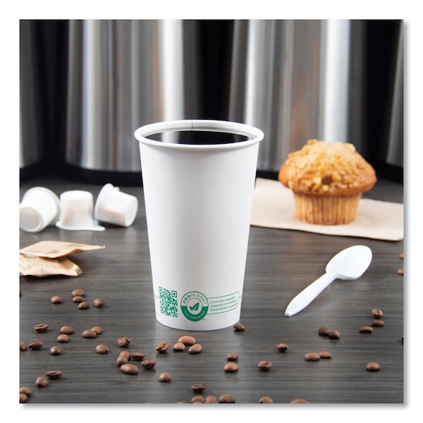 Solo Compostable Paper Hot Cups, ProPlanet Seal, 16 oz, White/Green, 1000PK - 316PLA-PLANET