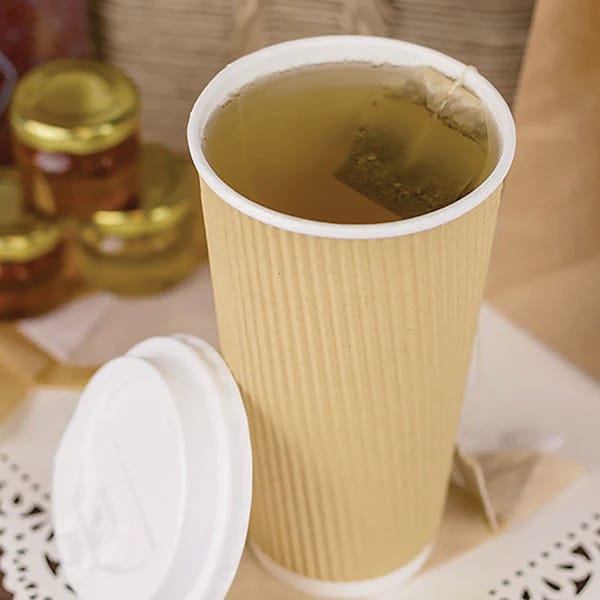Karat Ripple Hot Cups, 20 oz, Kraft/White, 500PK - C-KRC520