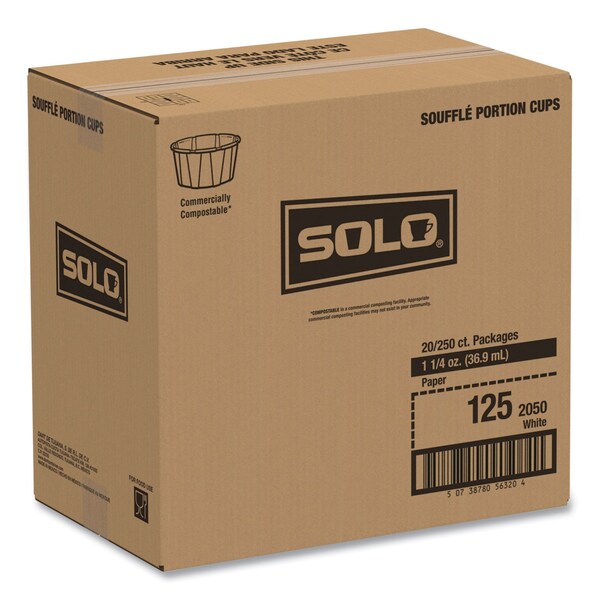 Dart Treated Paper Souffl Portion Cups, 1 1/4 oz., White, PK5000 - 125-2050
