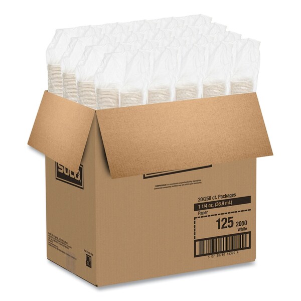 Dart Treated Paper Souffl Portion Cups, 1 1/4 oz., White, PK5000 - 125-2050