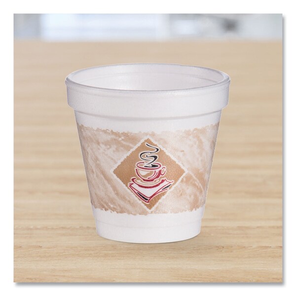 Dart ThermoGlaze Insulated Foam Cups Stock Prints, 4 oz, White/Beige/Red, 1000PK - 4J4G