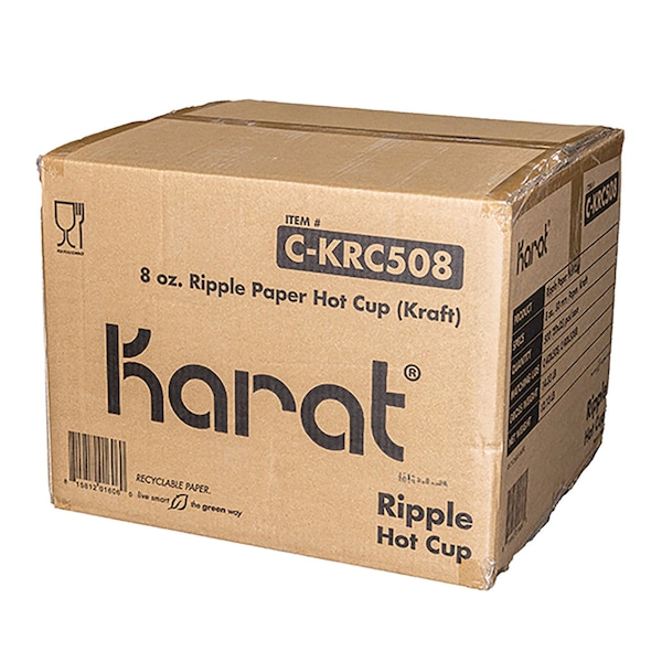 Karat Ripple Hot Cups, 8 oz, Kraft/White, 500PK - C-KRC508