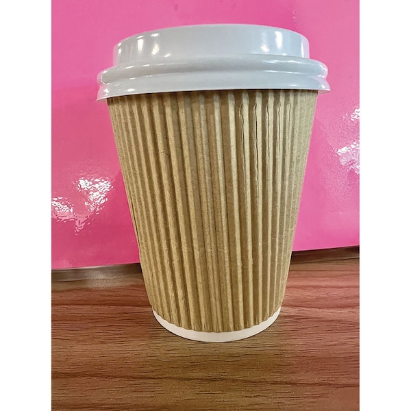 Karat Ripple Hot Cups, 8 oz, Kraft/White, 500PK - C-KRC508