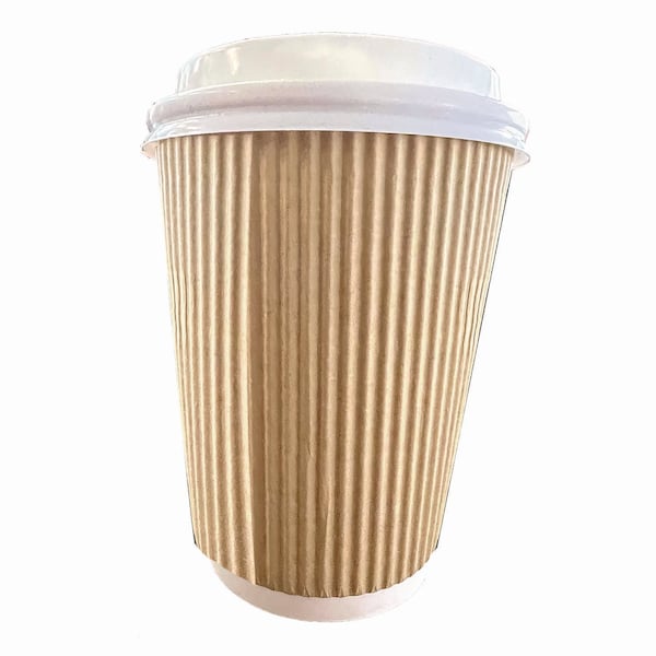 Karat Ripple Hot Cups, 8 oz, Kraft/White, 500PK - C-KRC508