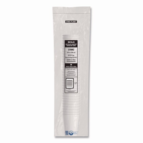 Solo Recycled Content PCF Paper Hot Cups, ProPlanet Seal, 10 oz, White, 50PK - 370RC-PLANET