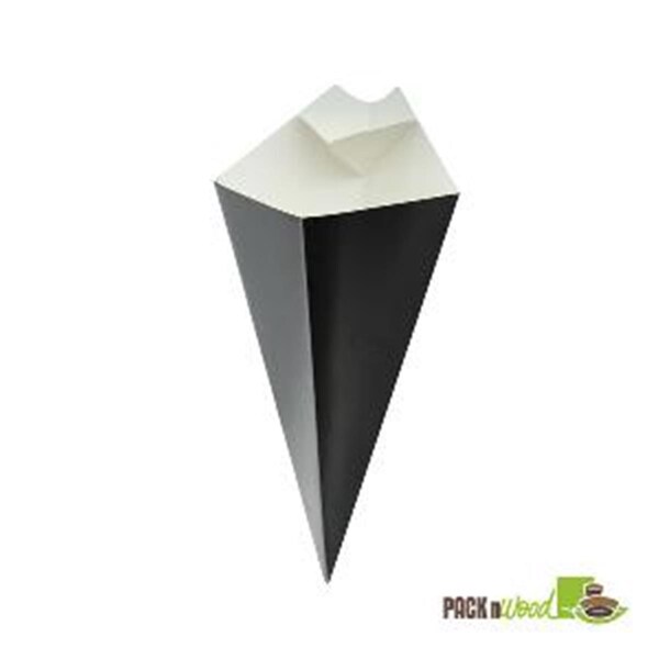 Packnwood Black Cone with Built-In Sauce Cup - 8.94 in. - 210CONFR2BLK