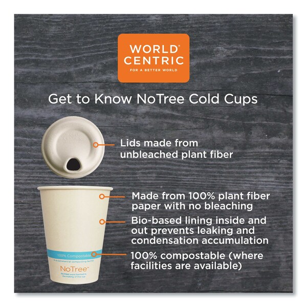 World Centric NoTree Paper Cold Cups, 16 oz, Natural, PK1000 - CUSU16C