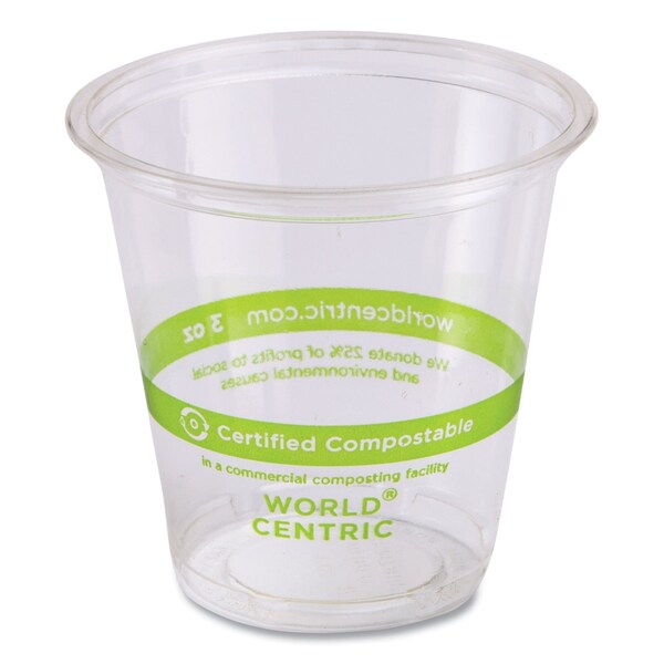 World Centric PLA Clear Cold Cups, 3 oz, Clear, 2500PK - CP-CS-3