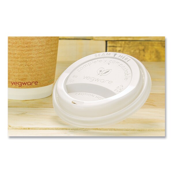 Vegware 89 Series Hot Cup Lids, Fits 89-Series Hot Cups, White, PK1000 - VLID89S