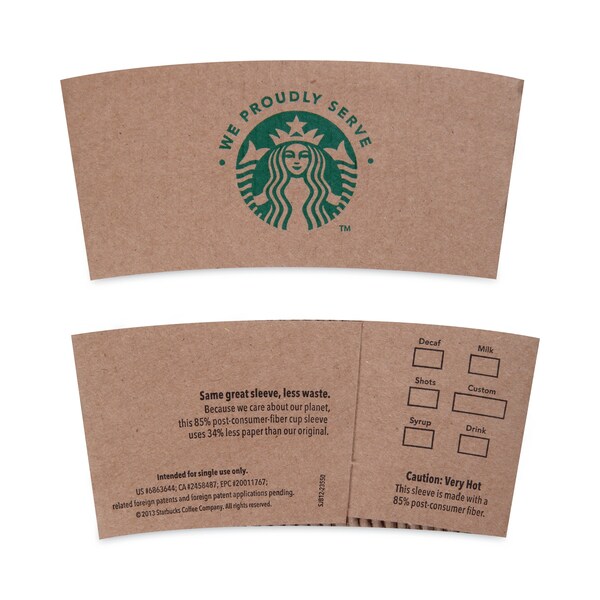 Starbucks Cup Sleeves, For 12/16/20 oz Hot Cups, Kraft, PK1380 PK - 11020575