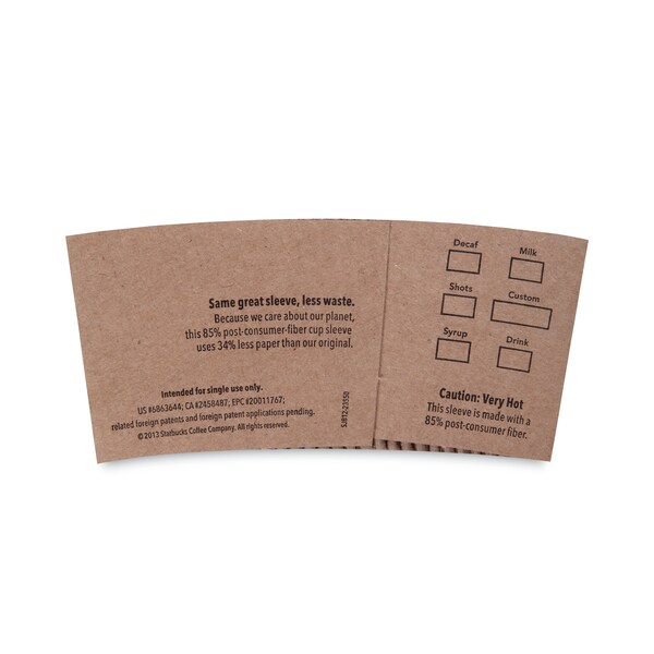 Starbucks Cup Sleeves, For 12/16/20 oz Hot Cups, Kraft, PK1380 PK - 11020575