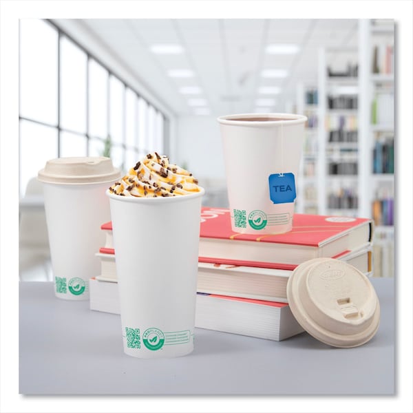 Solo Compostable Paper Hot Cups, ProPlanet Seal, 20 oz, White/Green, 600PK - 420PLA-PLANET