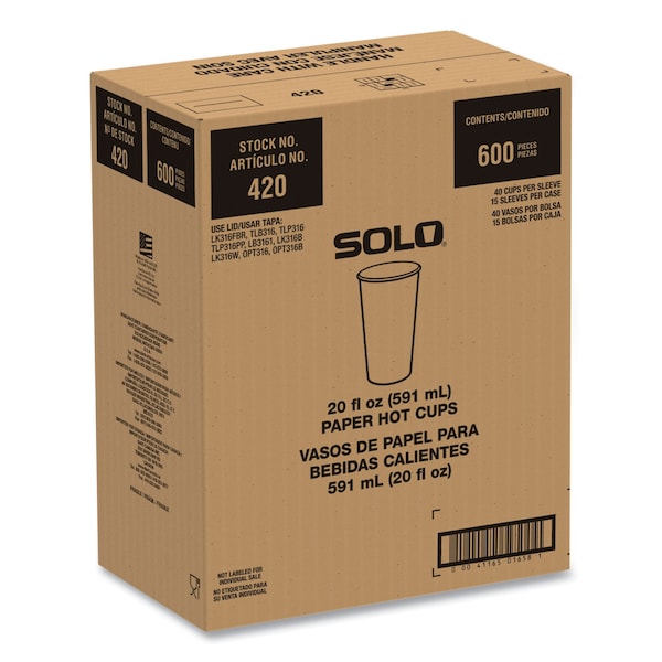 Solo Compostable Paper Hot Cups, ProPlanet Seal, 20 oz, White/Green, 600PK - 420PLA-PLANET