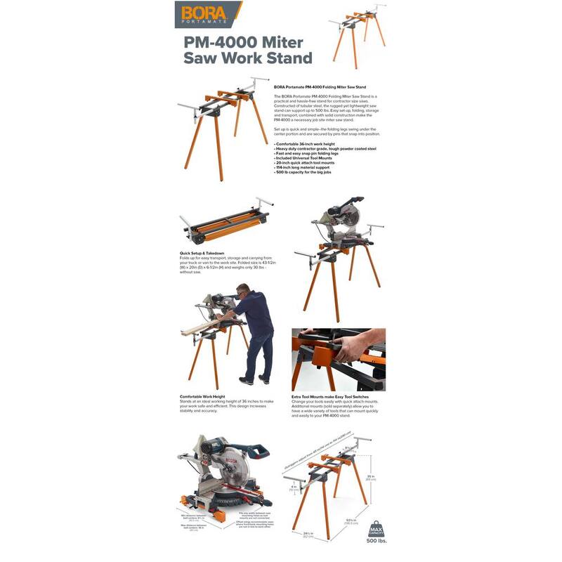BORA Soporte plegable de sierra ingletadora portátil de acero - PM-4000