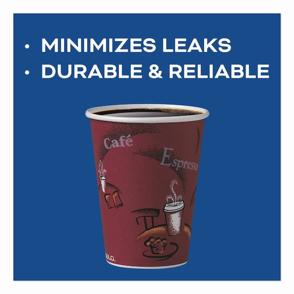 Dart Paper Hot Drink Cups in Bistro Design, 12 oz, Maroon, PK300 - OF12BI-0041