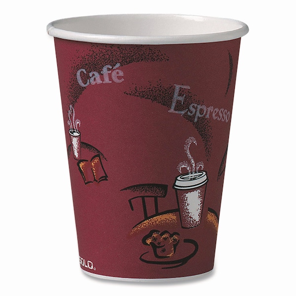 Dart Paper Hot Drink Cups in Bistro Design, 12 oz, Maroon, PK300 - OF12BI-0041
