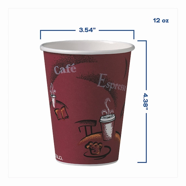 Dart Paper Hot Drink Cups in Bistro Design, 12 oz, Maroon, PK300 - OF12BI-0041