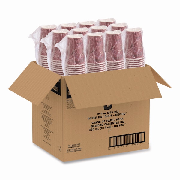 Dart Paper Hot Drink Cups in Bistro Design, 12 oz, Maroon, PK300 - OF12BI-0041