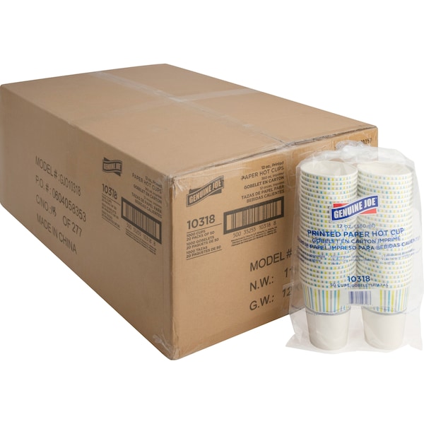 Genuine Joe Hot Cup 12 fl oz Assorted Paper, PK1000 - 10318CT