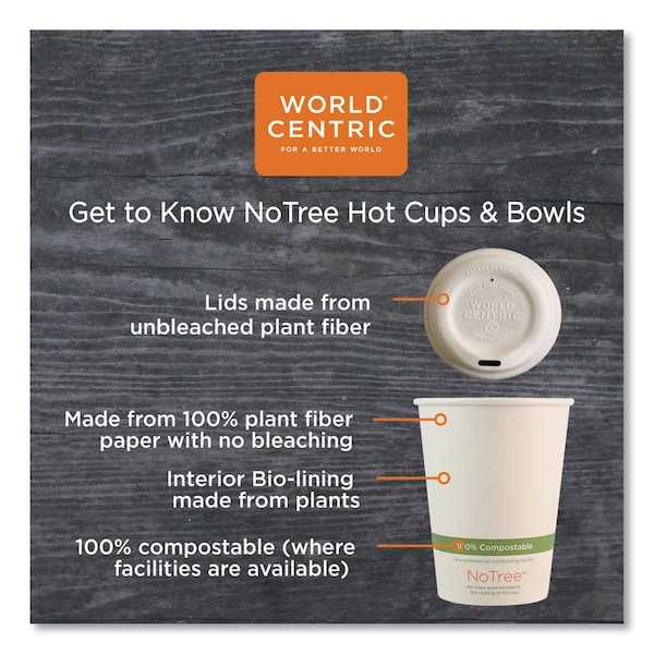 World Centric NoTree Paper Hot Cups, 12 oz, Natural, PK1000 - CUSU12
