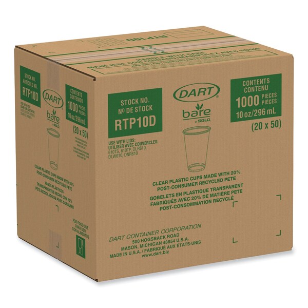 Dart Bare Eco-Forward RPET Cold Cups, ProPlanet Seal, 10 oz, Leaf Design, Clear, 1000PK - RTP10DBARE