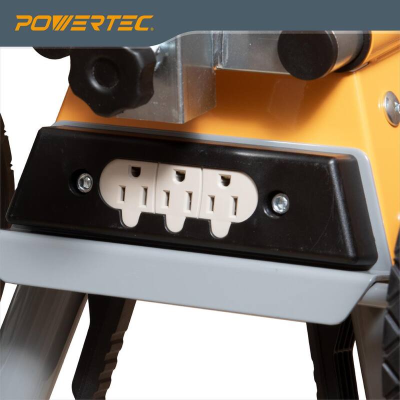 Soporte para sierra ingletadora deluxe de POWERTEC con ruedas y toma de corriente de 110 voltios - MT4000