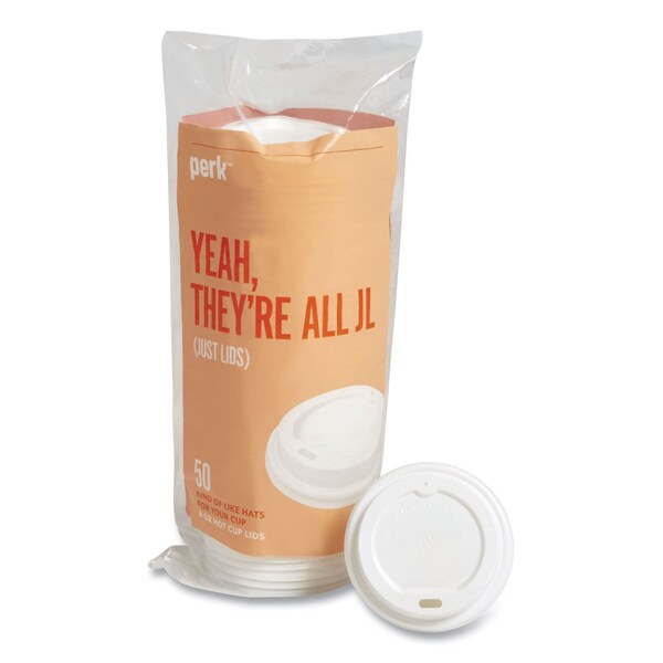 Perk Plastic Hot Cup Lids, Fits 8 oz Cups, White, PK50, 50PK - PK45593
