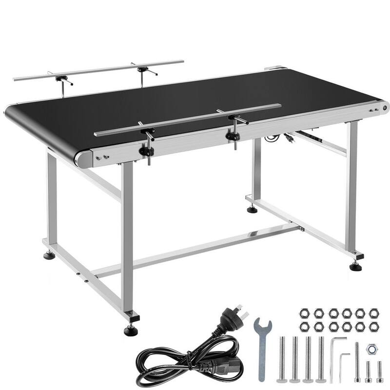 Transportador de banda VEVOR 59 pulg. L x 26 pulg. A x 30 pulg. A Transportador motorizado con doble barandal Soporte universal estacionario - PDSSJ150X60SX0001V1