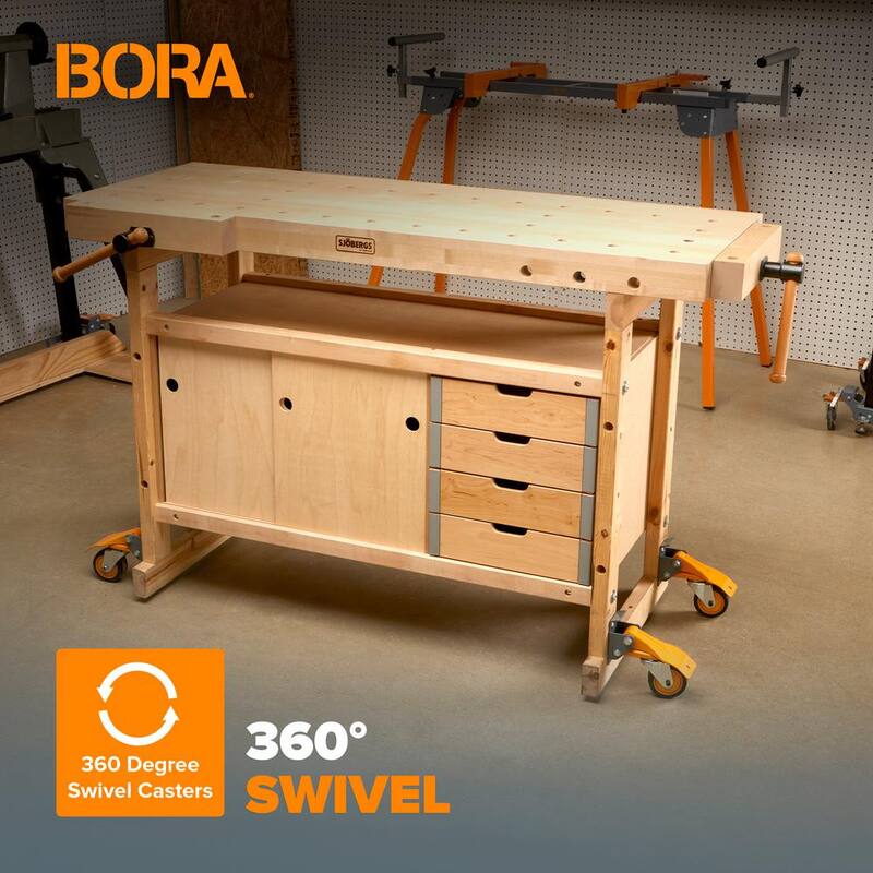 Kit de ruedas para banco de trabajo de 4 piezas BORA con capacidad de 155 lb por rueda - PM-950