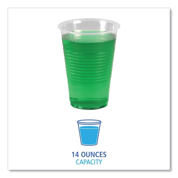 Boardwalk Translucent Plastic Cold Cups, 14 oz, Polypropylene, 20 Cups/Sleeve, 50 Sleeves/Carton, 1000PK - BWKTRANSCUP14CT