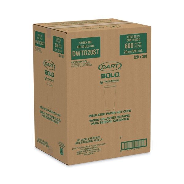 Solo Thermoguard Insulated Paper Hot Cups, 20 oz, Steam Print, 600PK - DWTG20ST