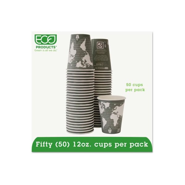 Eco-Products Eco-Products World Art Renewable Resource Hot Cups, 12 oz, Gray, 50/Pack - EP-BHC12-WAPK