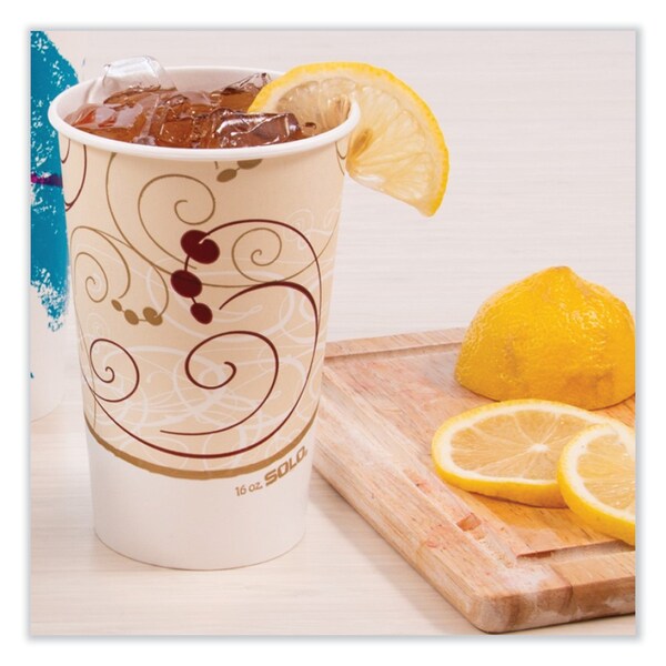 Solo Double Sided Poly Paper Cold Cups, 16 oz, Symphony Design, Tan/Maroon/White, 1000PK - RNP16P-J8000