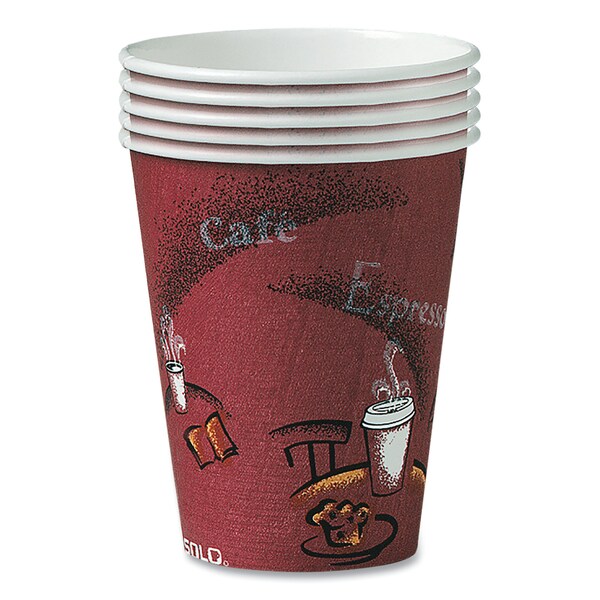 Dart Paper Hot Drink Cups in Bistro Design, 10 oz, Maroon, PK300 - OF10BI-0041