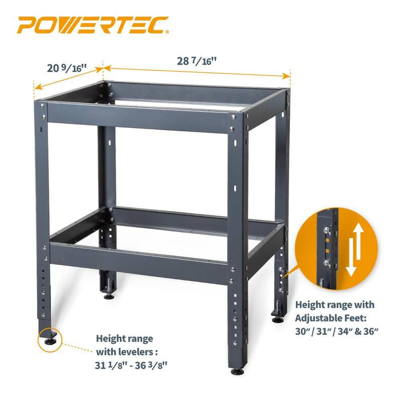 Soporte para mesa de enrutador POWERTEC de 36 pulgadas x 28 pulgadas, 400 libras. Soporte para mesa de enrutador con patas ajustables y niveladores para trabajar la madera - UT1006N
