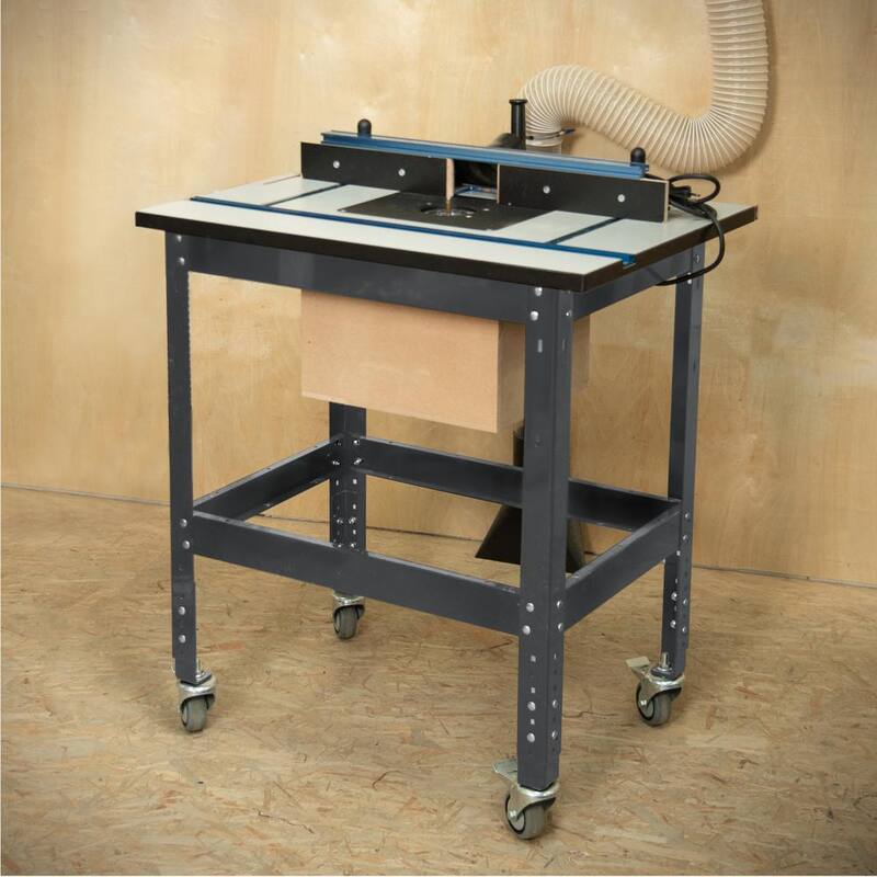 Soporte para mesa de enrutador POWERTEC de 36 pulgadas x 28 pulgadas, 400 libras. Soporte para mesa de enrutador con patas ajustables y niveladores para trabajar la madera - UT1006N