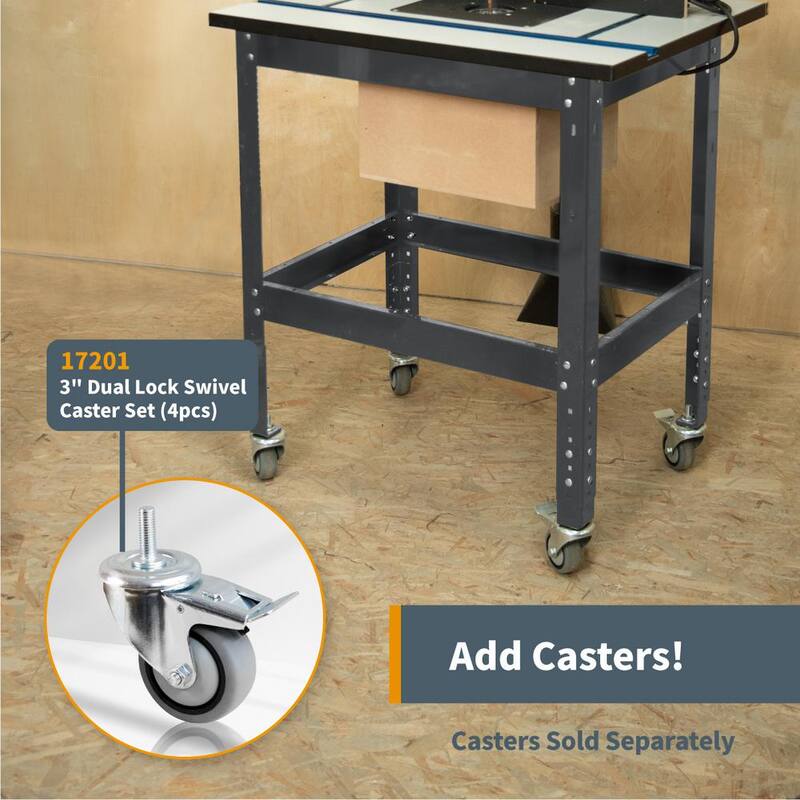 Soporte para mesa de enrutador POWERTEC de 36 pulgadas x 28 pulgadas, 400 libras. Soporte para mesa de enrutador con patas ajustables y niveladores para trabajar la madera - UT1006N