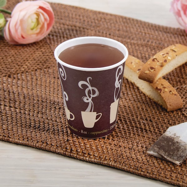 Solo Thermoguard Insulated Paper Hot Cups, 8 oz, Steam Print, 1000PK - DWTG8ST