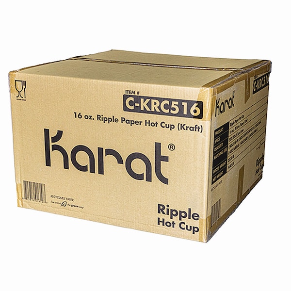 Karat Ripple Hot Cups, 16 oz, Kraft/White, 500PK - C-KRC516