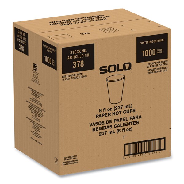 Solo Compostable Paper Hot Cups, ProPlanet Seal, 8 oz, White/Green, PK1000 - 378PLA-PLANET