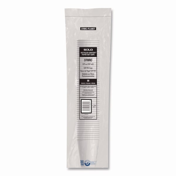 Solo Recycled Content PCF Paper Hot Cups, ProPlanet Seal, 8 oz, White, 50PK - 378RC-PLANET