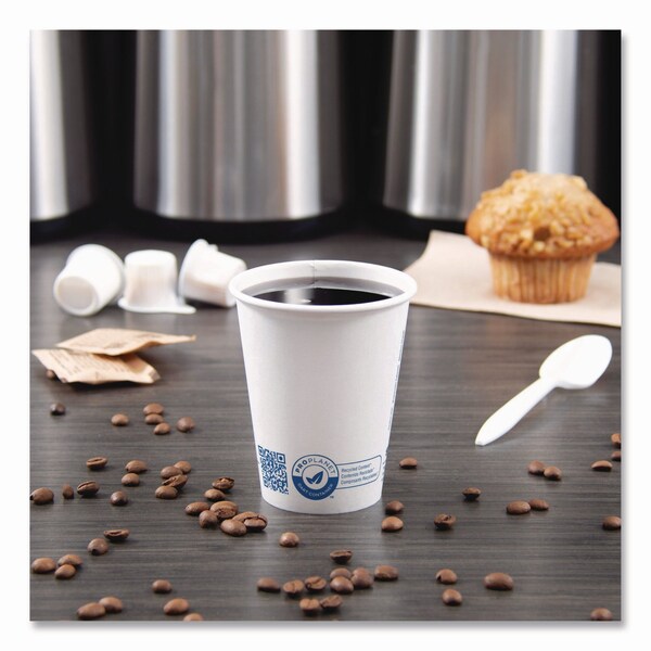 Solo Recycled Content PCF Paper Hot Cups, ProPlanet Seal, 8 oz, White, 50PK - 378RC-PLANET