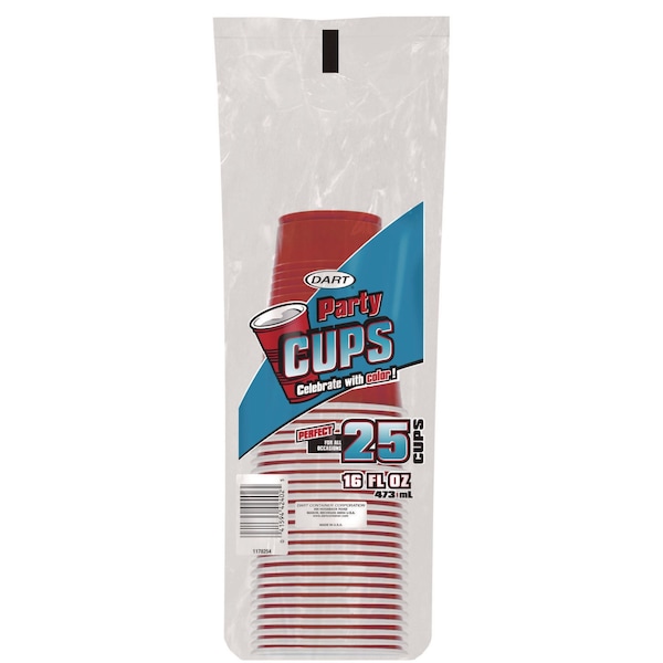 Dart SOLO Party Plastic Cold Drink Cups, 16 oz, Red, 600PK - Y1625-0001