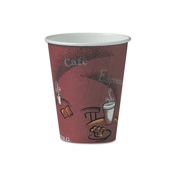 Dart SOLO BISTRO DESIGN HOT DRINK CUPS, PAPER, 8OZ, MAROON, 500/CARTON, PK500 - OF8BI0041