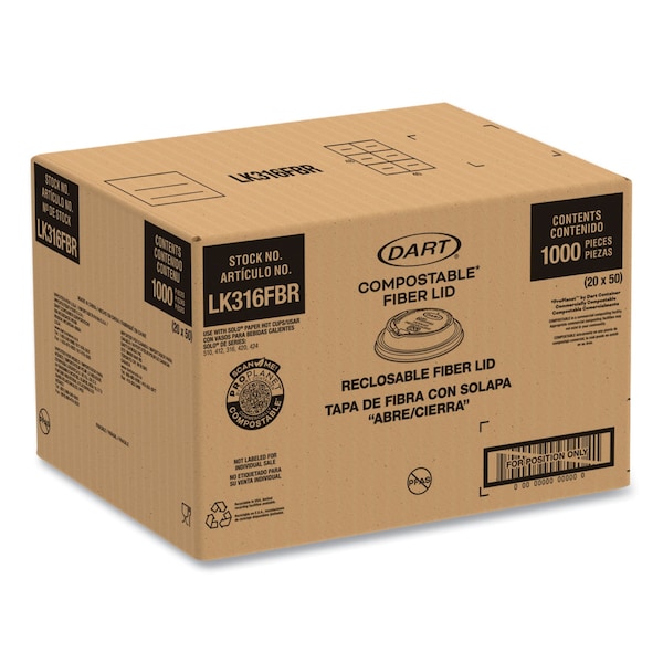 Dart Fiber Lids for Paper Cups, ProPlanet Seal, Fits 10 oz to 24 oz Cups, Tan, 1000PK - LK316FBR