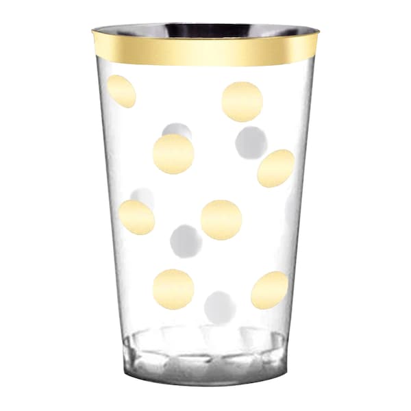 Smarty Had A Party 12 oz Clear with Gold Dots Round Disposable Plastic Tumblers 240 Cups, 240PK - 518-G-CASE