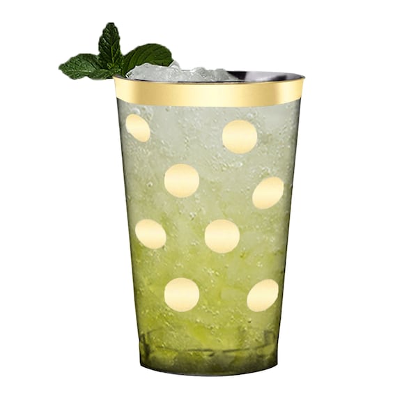 Smarty Had A Party 12 oz Clear with Gold Dots Round Disposable Plastic Tumblers 240 Cups, 240PK - 518-G-CASE