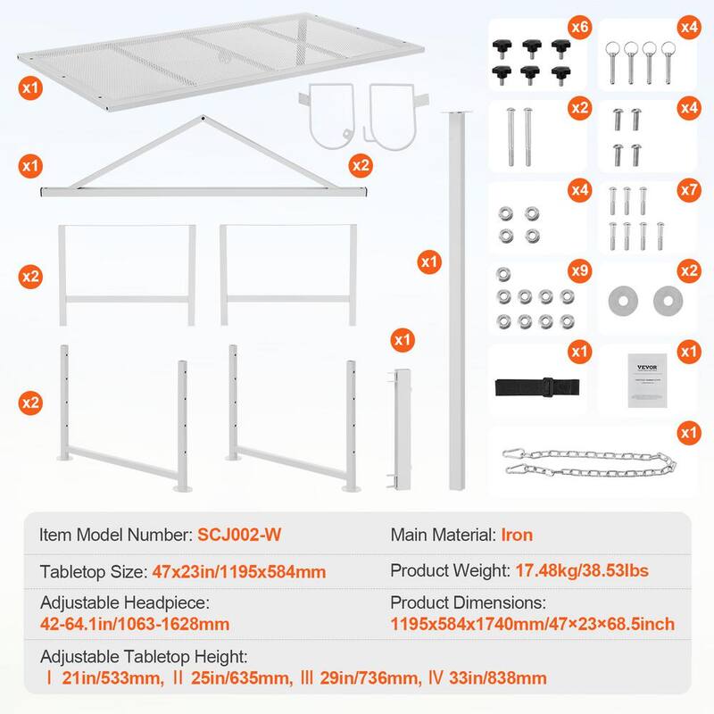 Soporte estacionario para cabras y ovejas de 64.1x47 pulgadas con capacidad de carga de 500 lbs. Blanco con altura ajustable de 21 a 33 pulgadas - SCXJJBSYTM47JNHGXV0