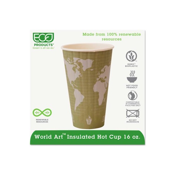 Eco-Products Eco-Products World Art Insulated Hot Cups, 16 oz., Light Green, 600/Carton - EP-BNHC16-WD